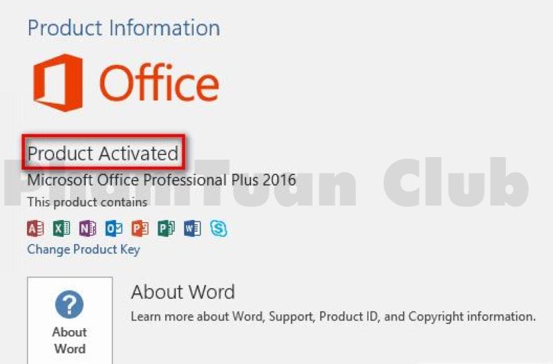 Key Office 2016 đã được kích hoạt