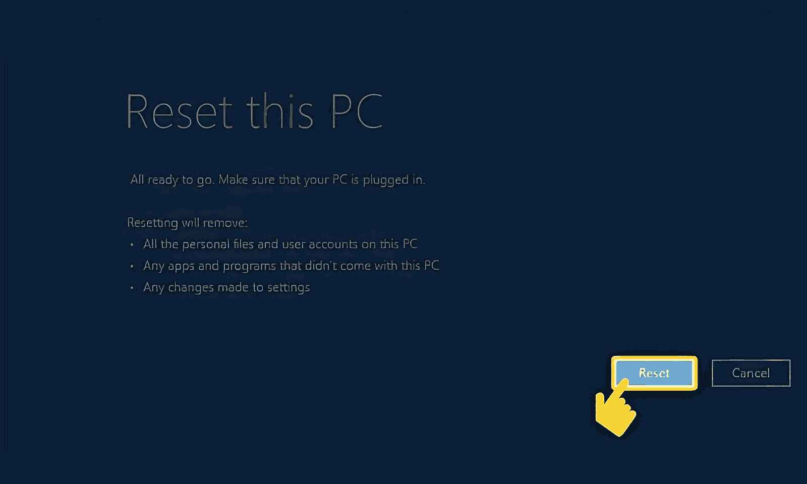 Lệnh khôi phục dữ liêu khi reset Windows 10 bằng tính năng boot