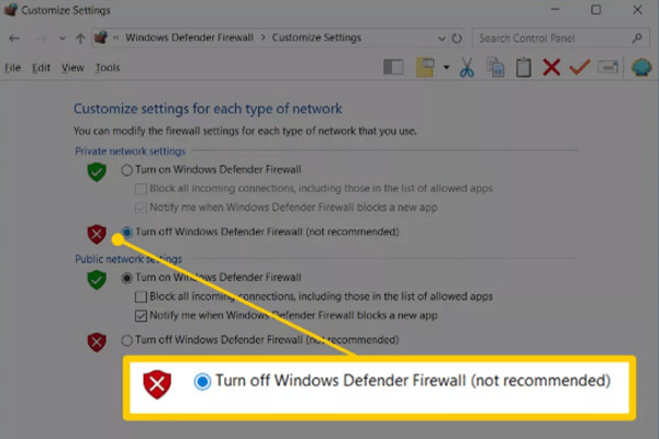 Chọn Turn off Windows Firewall (not recommended) để tắt tường lửa win 7
